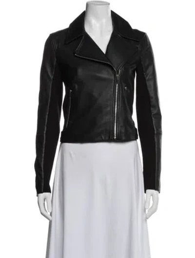 Pre-owned Theory Leather Biker Jacket In Black