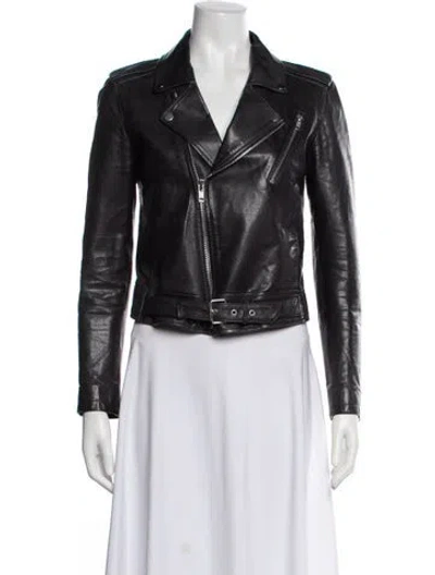 Pre-owned Theory Leather Biker Jacket In Black