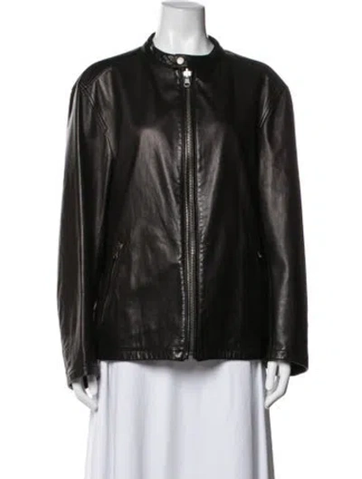 Pre-owned Theory Leather Biker Jacket In Black
