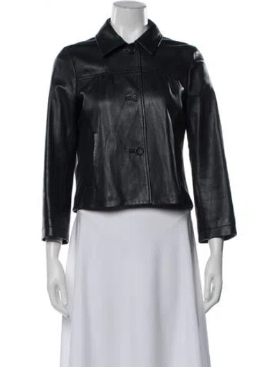 Pre-owned Theory Leather Biker Jacket In Black
