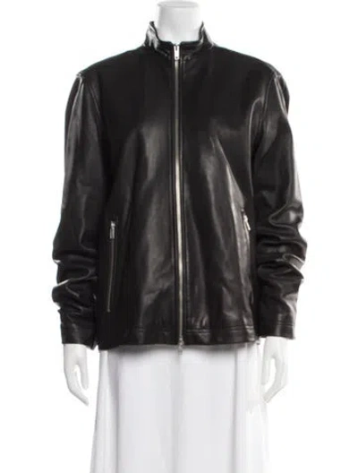Pre-owned Theory Leather Biker Jacket In Black