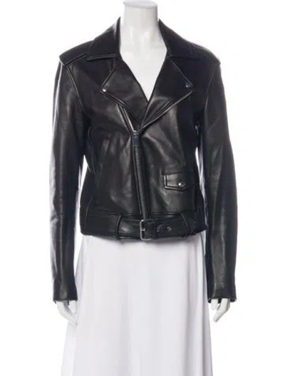 Pre-owned Theory Leather Biker Jacket In Black