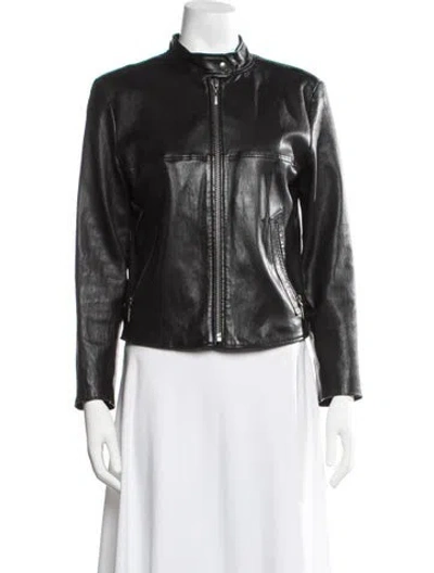 Pre-owned Theory Leather Biker Jacket In Black
