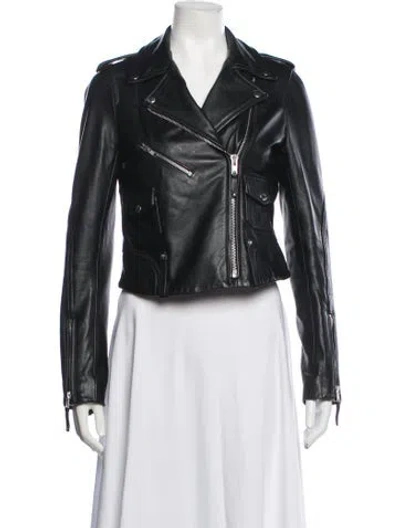 Pre-owned Theory Leather Biker Jacket In Black