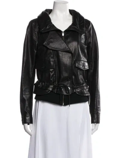 Pre-owned Theory Leather Biker Jacket In Black