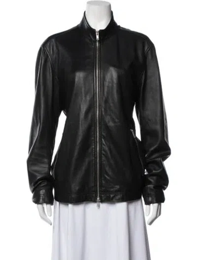 Pre-owned Theory Leather Biker Jacket In Black
