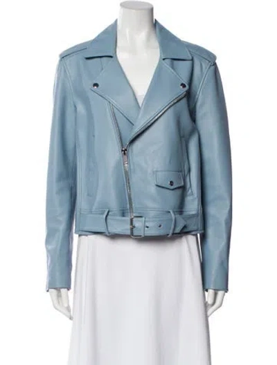 Pre-owned Theory Leather Biker Jacket In Blue