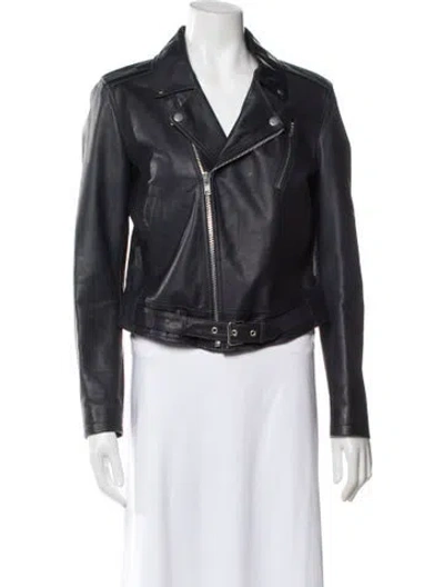 Pre-owned Theory Leather Biker Jacket In Blue