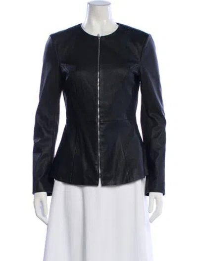 Pre-owned Theory Leather Biker Jacket In Blue