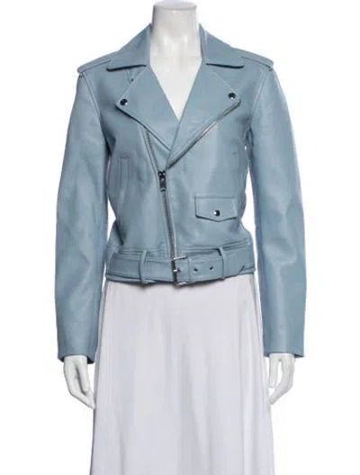 Pre-owned Theory Leather Biker Jacket In Blue