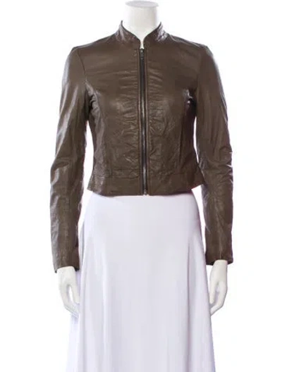 Pre-owned Theory Leather Biker Jacket In Brown