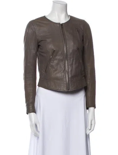 Pre-owned Theory Leather Biker Jacket In Brown