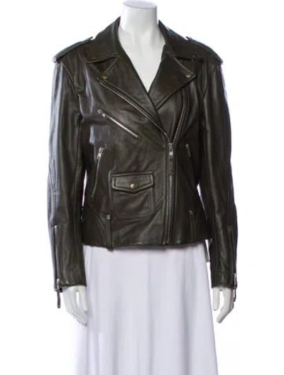 Pre-owned Theory Leather Biker Jacket In Brown