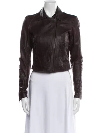 Pre-owned Theory Leather Biker Jacket In Brown