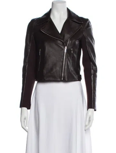 Pre-owned Theory Leather Biker Jacket In Brown