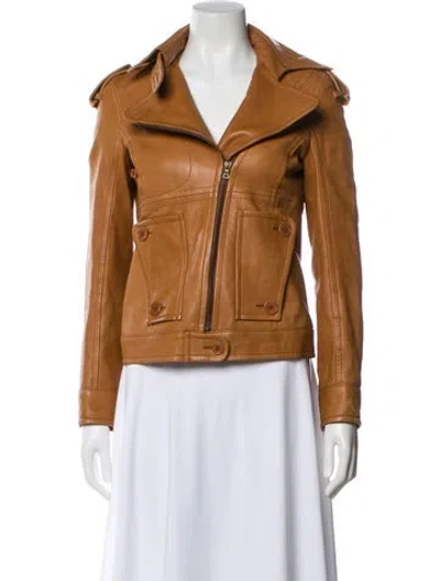 Pre-owned Theory Leather Biker Jacket In Brown