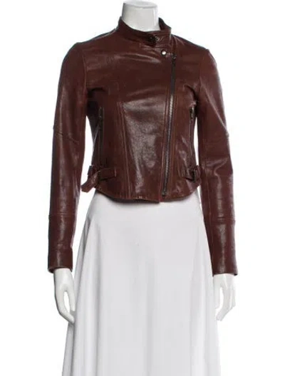 Pre-owned Theory Leather Biker Jacket In Brown