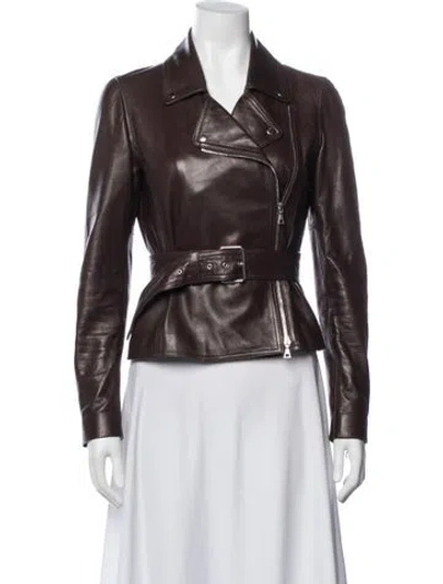 Pre-owned Theory Leather Biker Jacket In Brown