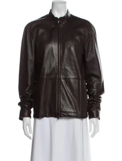 Pre-owned Theory Leather Biker Jacket In Brown