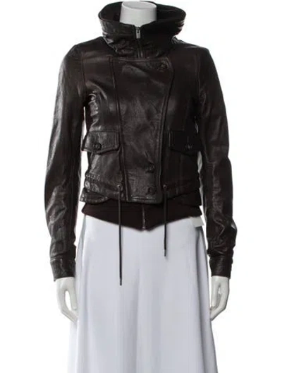Pre-owned Theory Leather Biker Jacket In Brown