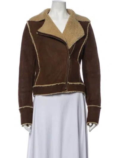 Pre-owned Theory Leather Biker Jacket In Brown