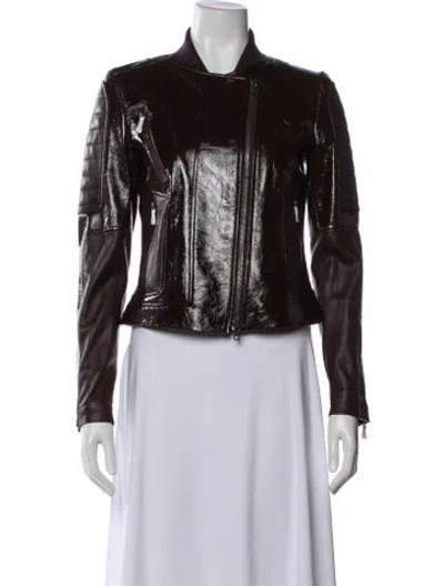 Pre-owned Theory Leather Biker Jacket In Burgundy