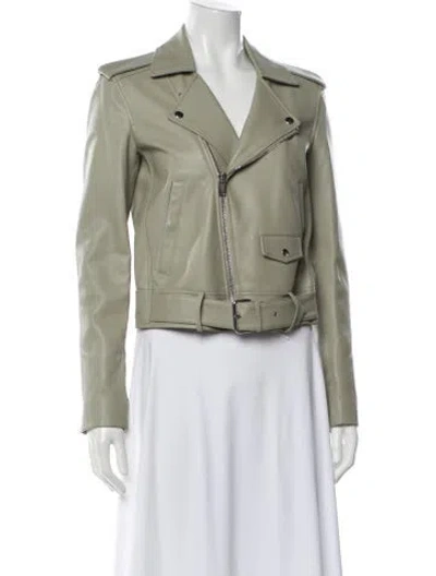 Pre-owned Theory Leather Biker Jacket In Green