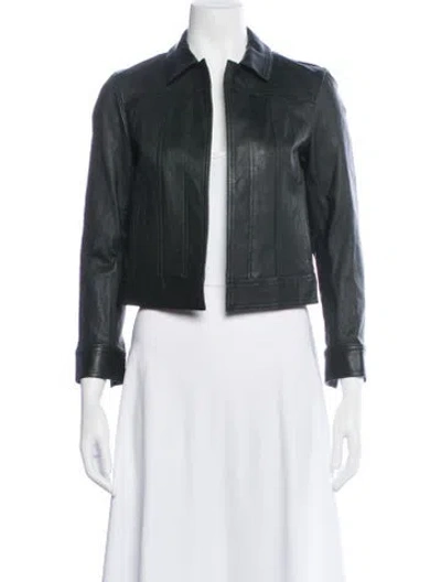 Pre-owned Theory Leather Biker Jacket In Green