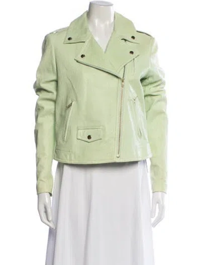 Pre-owned Theory Leather Biker Jacket In Green