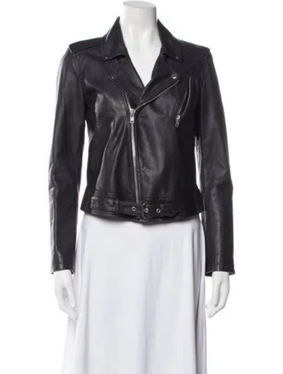 Pre-owned Theory Leather Biker Jacket In Grey