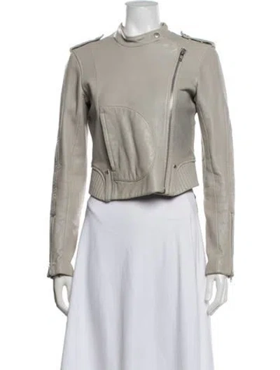 Pre-owned Theory Leather Biker Jacket In Grey