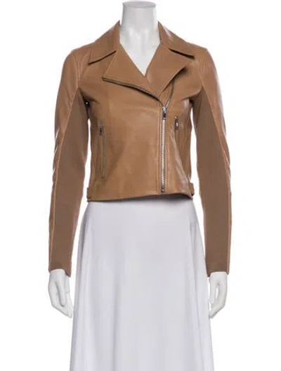 Pre-owned Theory Leather Biker Jacket In Neutral
