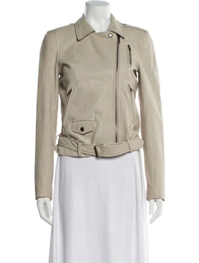 Pre-owned Theory Leather Biker Jacket In Neutral
