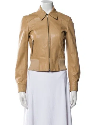 Pre-owned Theory Leather Biker Jacket In Neutral