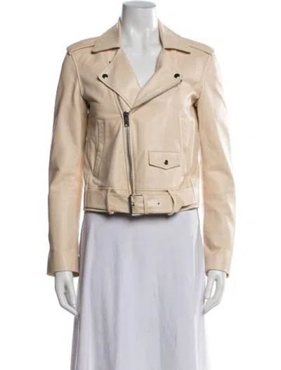 Pre-owned Theory Leather Biker Jacket In Neutral