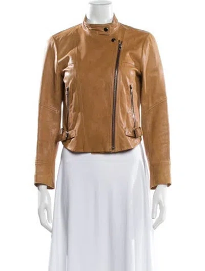 Pre-owned Theory Leather Biker Jacket In Neutral