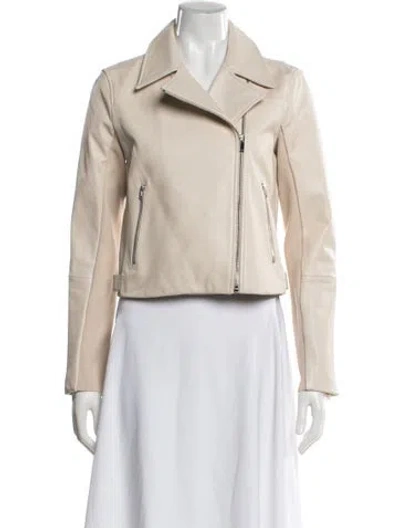 Pre-owned Theory Leather Biker Jacket In Neutral