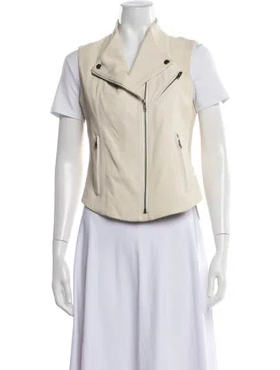 Pre-owned Theory Leather Biker Jacket In Neutrals