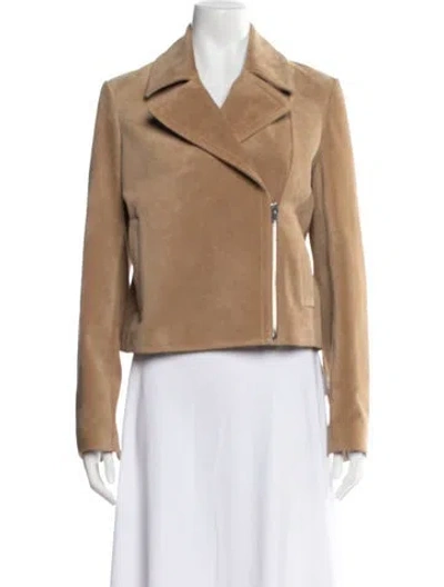 Pre-owned Theory Leather Biker Jacket In Neutrals