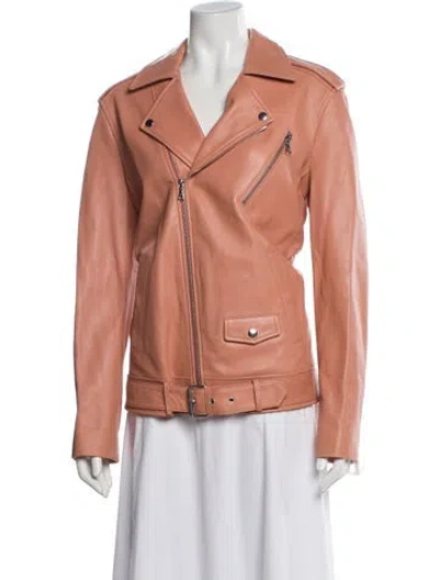 Pre-owned Theory Leather Biker Jacket W/ Tags In Pink
