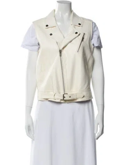 Pre-owned Theory Leather Biker Jacket In White