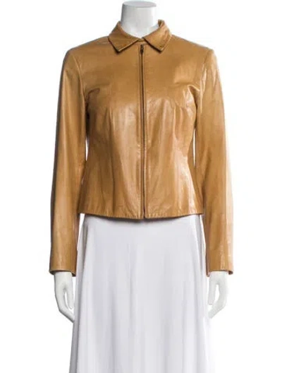 Pre-owned Theory Leather Biker Jacket In Yellow