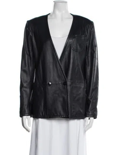 Pre-owned Theory Leather Blazer In Blue