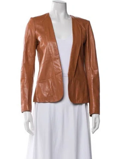 Pre-owned Theory Leather Blazer In Brown