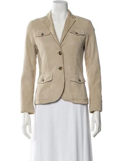 Pre-owned Theory Leather Blazer In Neutral