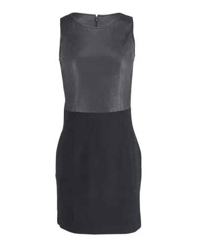 Theory Leather Bodice Dress In Grey Virgin Wool In Black