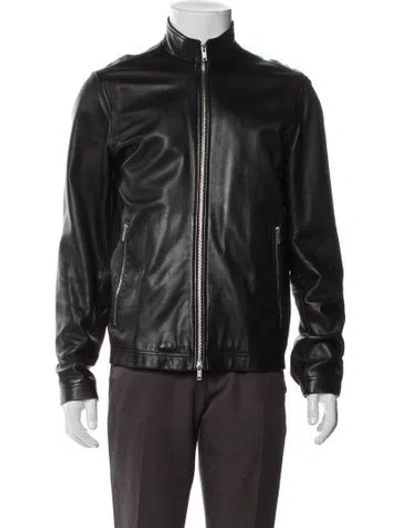 Pre-owned Theory Leather Bomber Jacket In Black