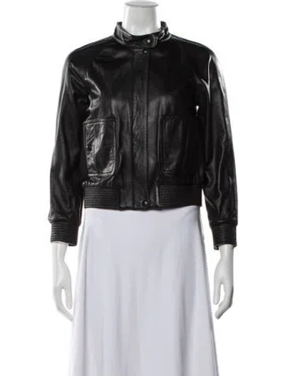 Pre-owned Theory Leather Bomber Jacket In Black