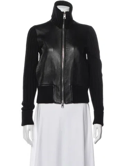 Pre-owned Theory Leather Bomber Jacket In Black