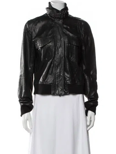 Pre-owned Theory Leather Bomber Jacket In Black